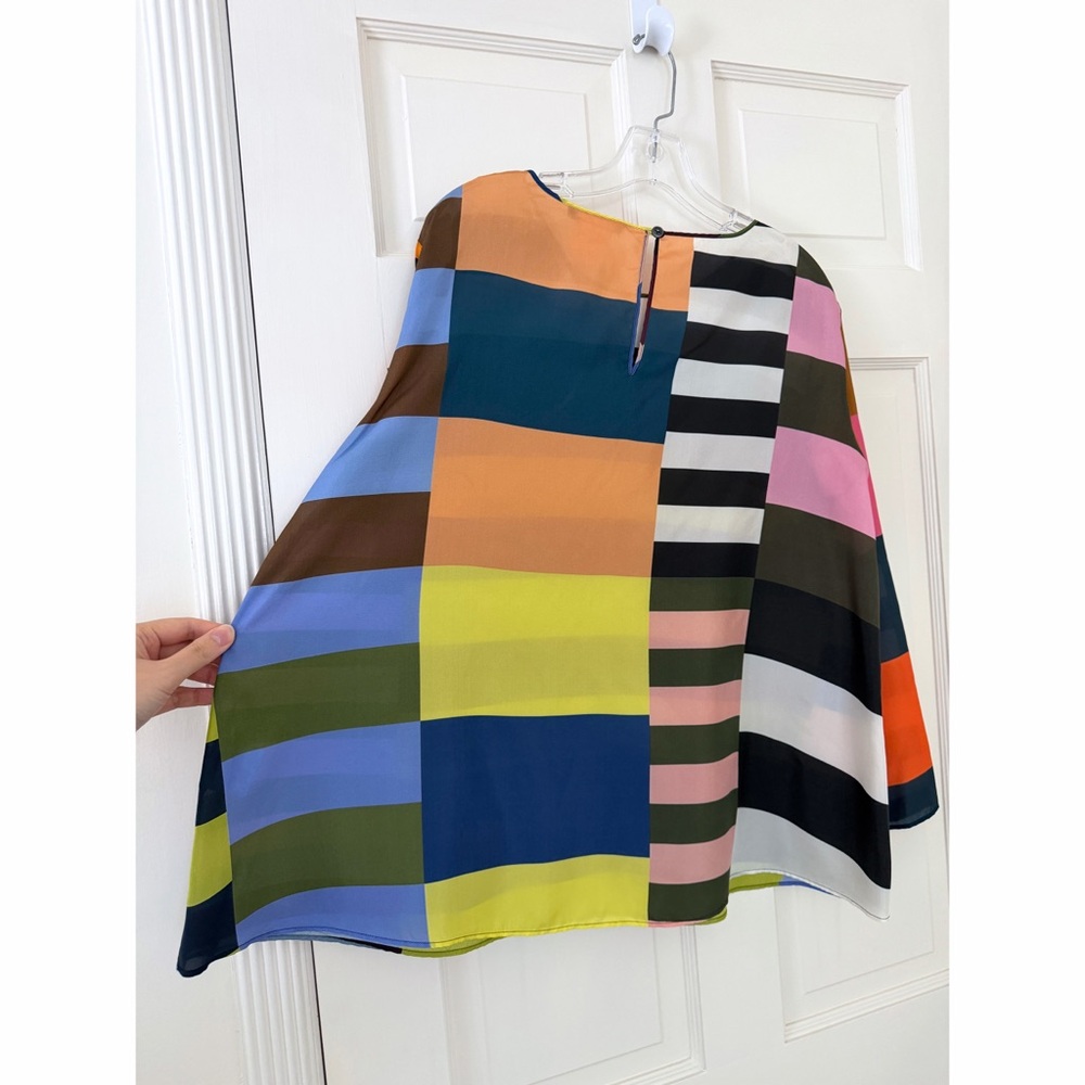 Odeeh Colorful Rainbow Stripe Silk Top Blouse Colorblock Patchwork Rugby 42 - Picture 13 of 16